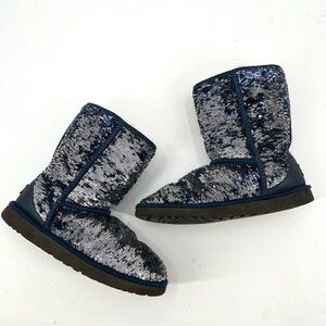 UGG Classic Short Sparkles Boot 8 Navy Blue Sequins Shearling Lined Boots1002765